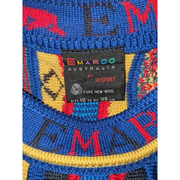 90s Vintage EMAROO Heavy Wool Sweater COOGI STYLE Australia 3D Textured SZ 16 M - Picture 9 of 9